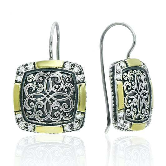Jewellery sterling silver earrings with Gold and Cubic Zirconia