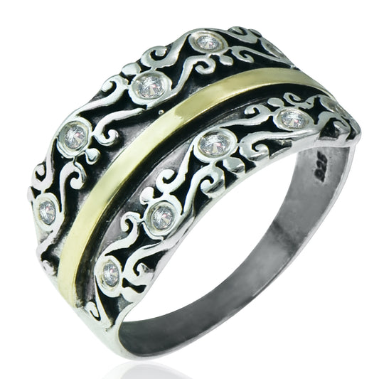 Jewelry sterling silver ring with Gold and Zircons