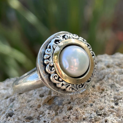 Jewelry sterling silver ring with Gold and natural Pearl