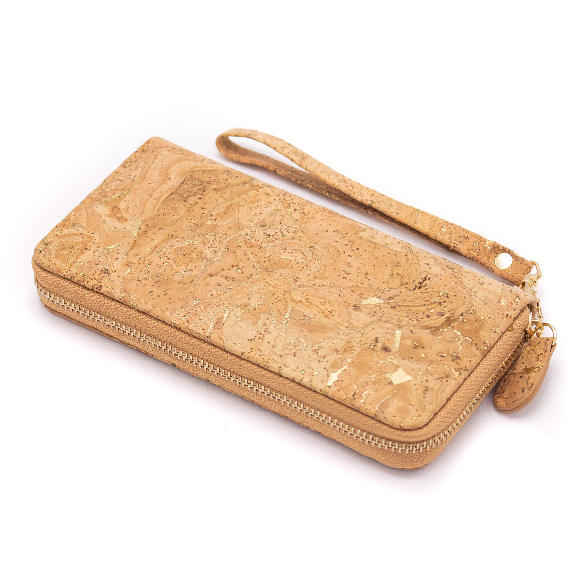 Golden cork with accents women card zipper vegan wallet