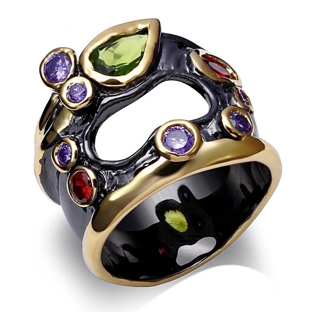 Olivine red purple Color CZ rings for women neo gothic hollow jewelry wedding gift valentine's day gift