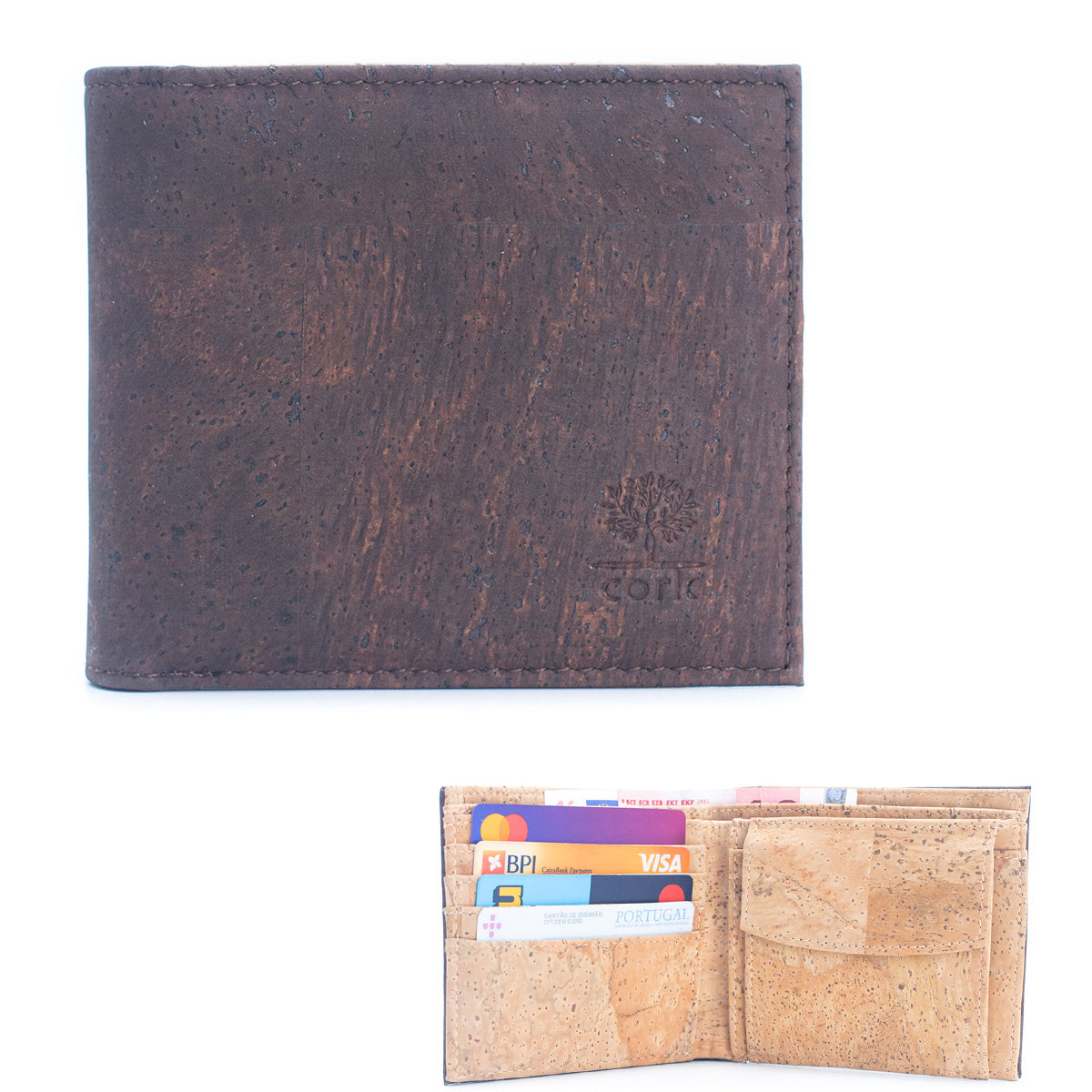 Brown Cork Men's Wallet with Box Packaging