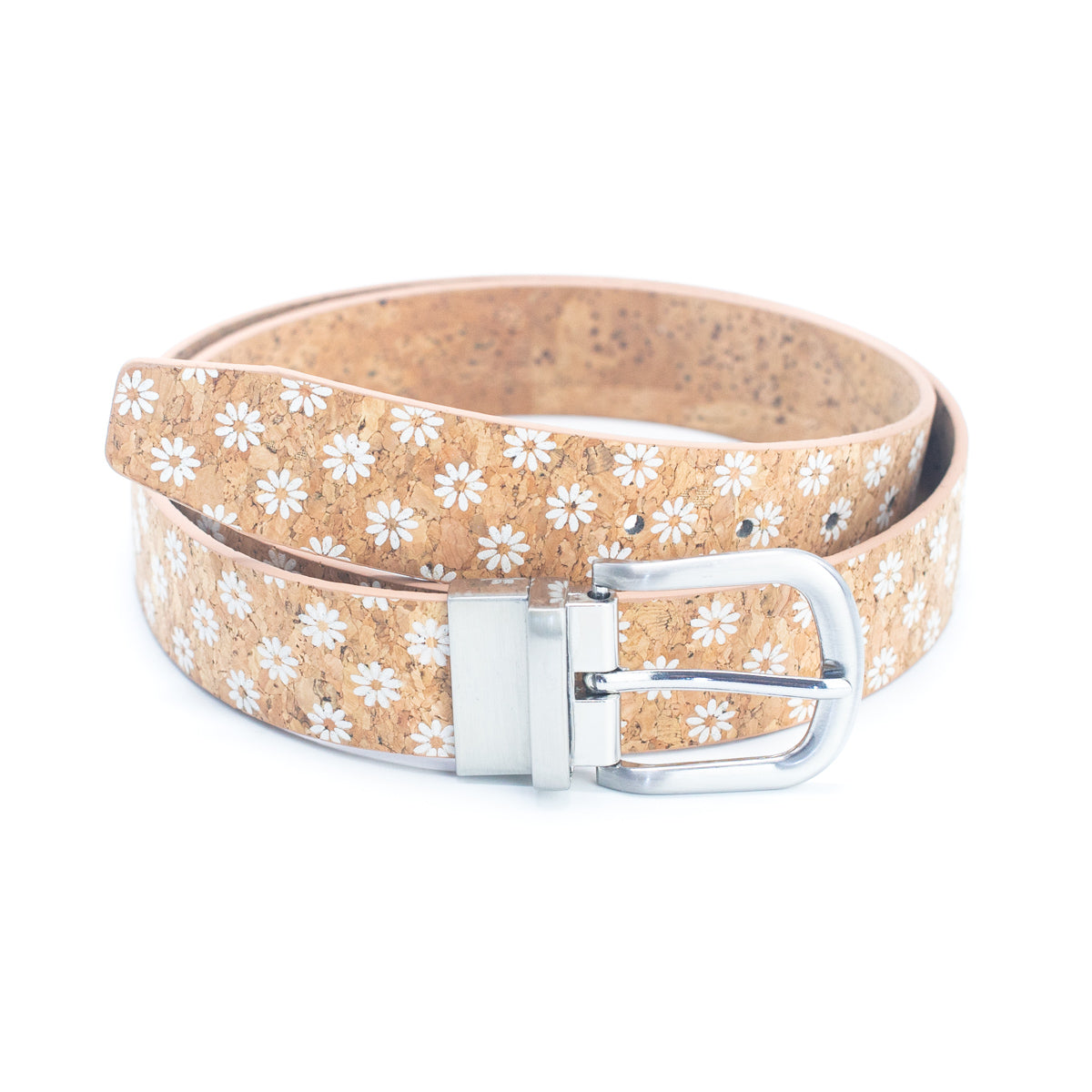 Floral Print Cork Women's Belt with Adjustable Buckle