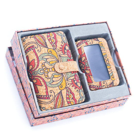 Natural Cork Material Gift Box Wallet for Women, 2-Piece Medium-Length Set of Wallets