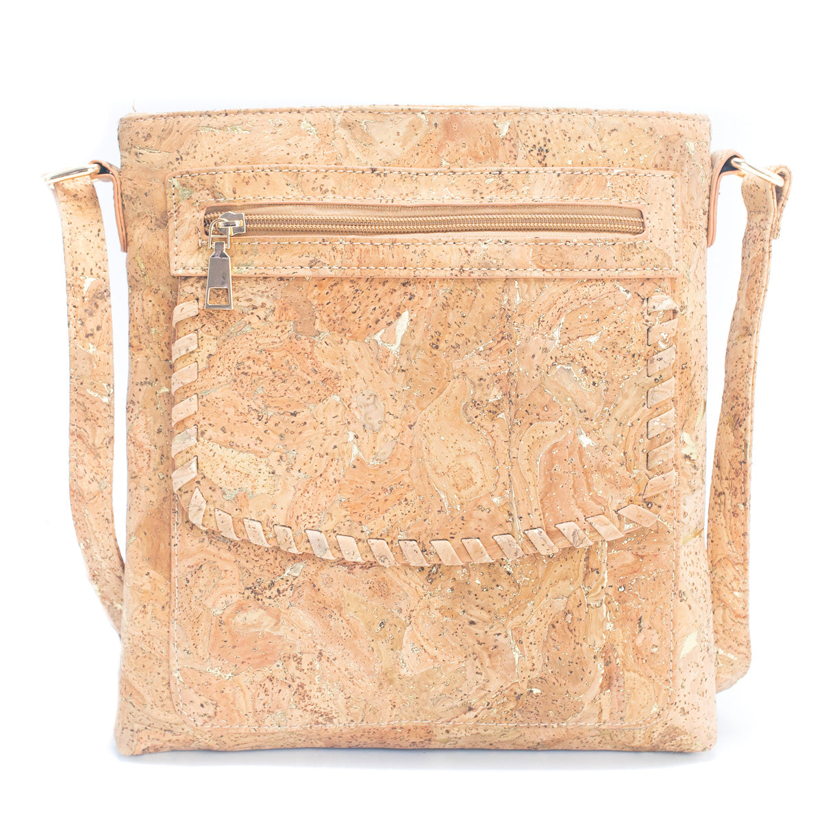 Natural Cork with Gold and Silver Accents - Women's Cork Crossbody Bag