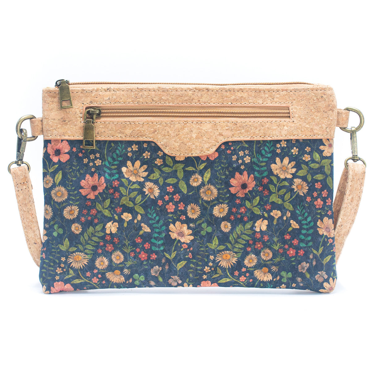 Natural Cork with Printed Design - Women's Crossbody and Clutch Bag