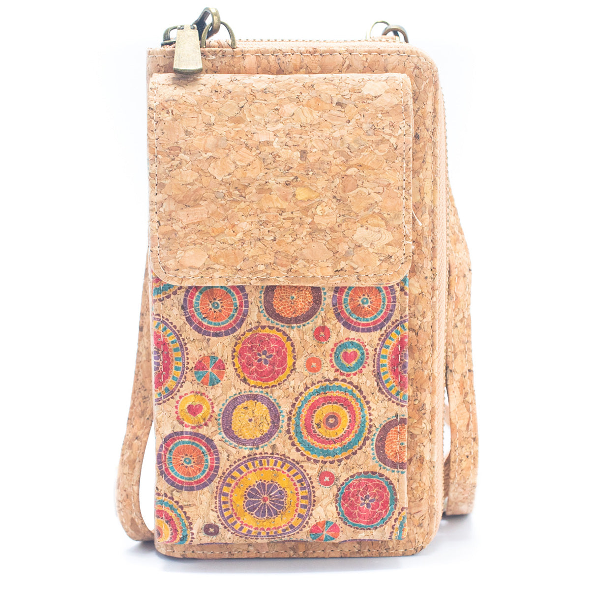 Natural Cork Crossbody Zipper Wallet with Phone Compartiment