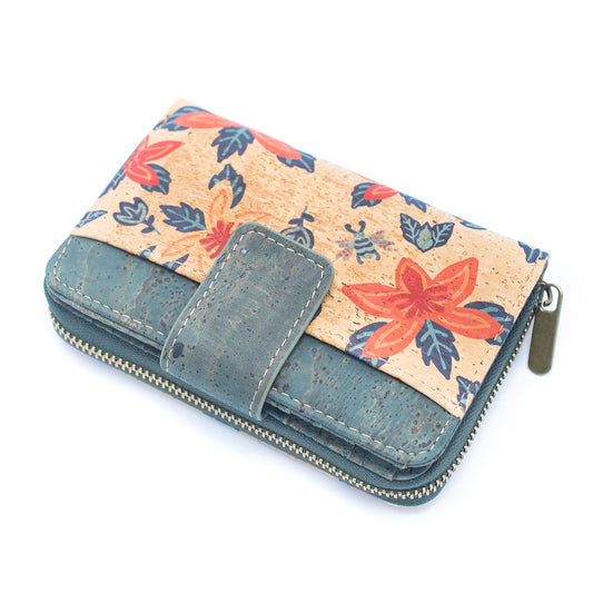 Turquoise Color Ladies Pattern Cork Wallet