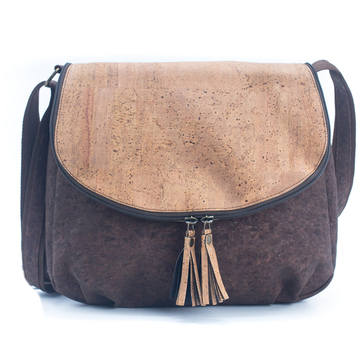 Brown with color cork color tassel crossbody lady bag