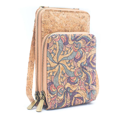 Natural Cork Crossbody double Zipper Wallet with Phone Compartiment