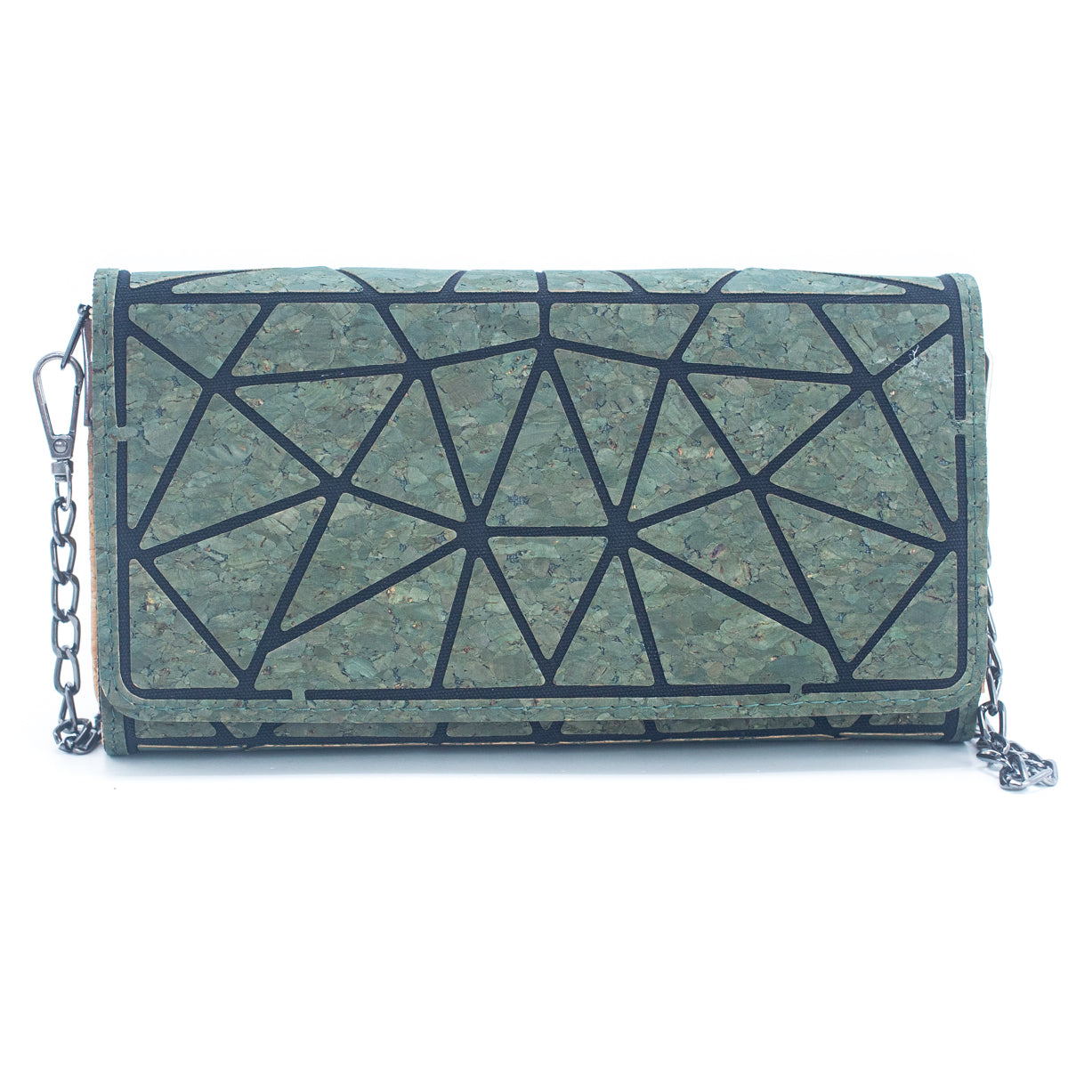 Geometric Pattern Natural Cork with Chain Ladies phone Wallet and Crossbody Bag