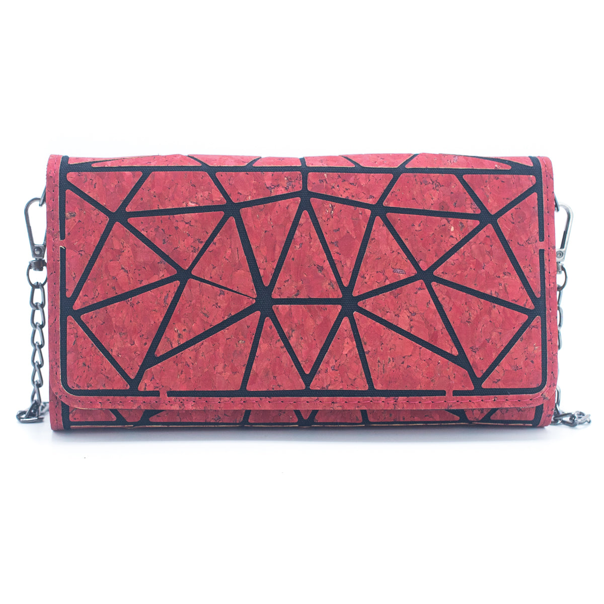 Geometric Pattern Natural Cork with Chain Ladies phone Wallet and Crossbody Bag