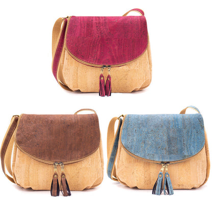 Natural cork with color tassel crossbody lady bag