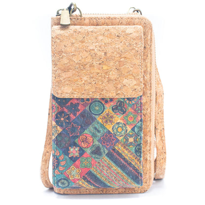 Natural Cork Crossbody Zipper Wallet with Phone Compartiment