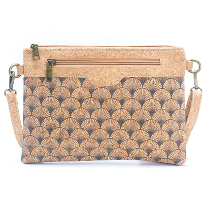 Natural Cork with Printed Design - Women's Crossbody and Clutch Bag