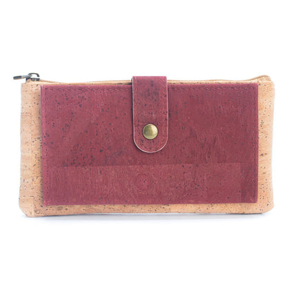 Slim Snap Closure Long Card Wallet Black, Green, Red, and Brown