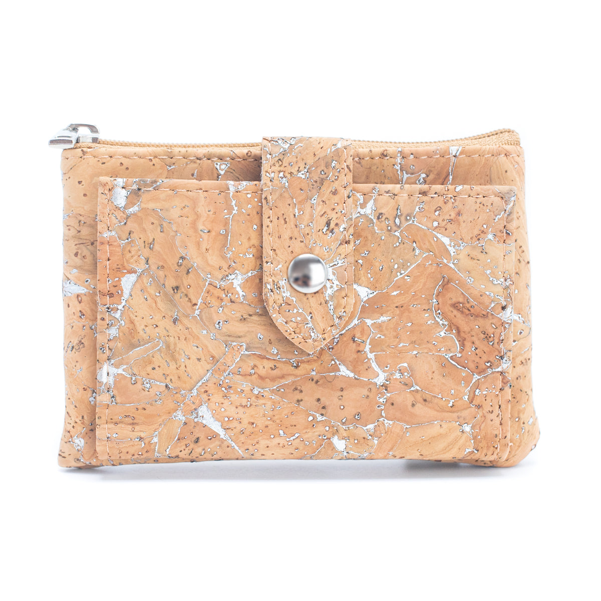 Gold and silver cork Slim snap short wallet