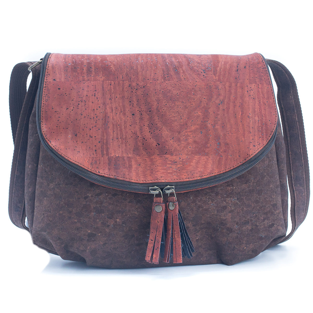 Brown with color cork color tassel crossbody lady bag