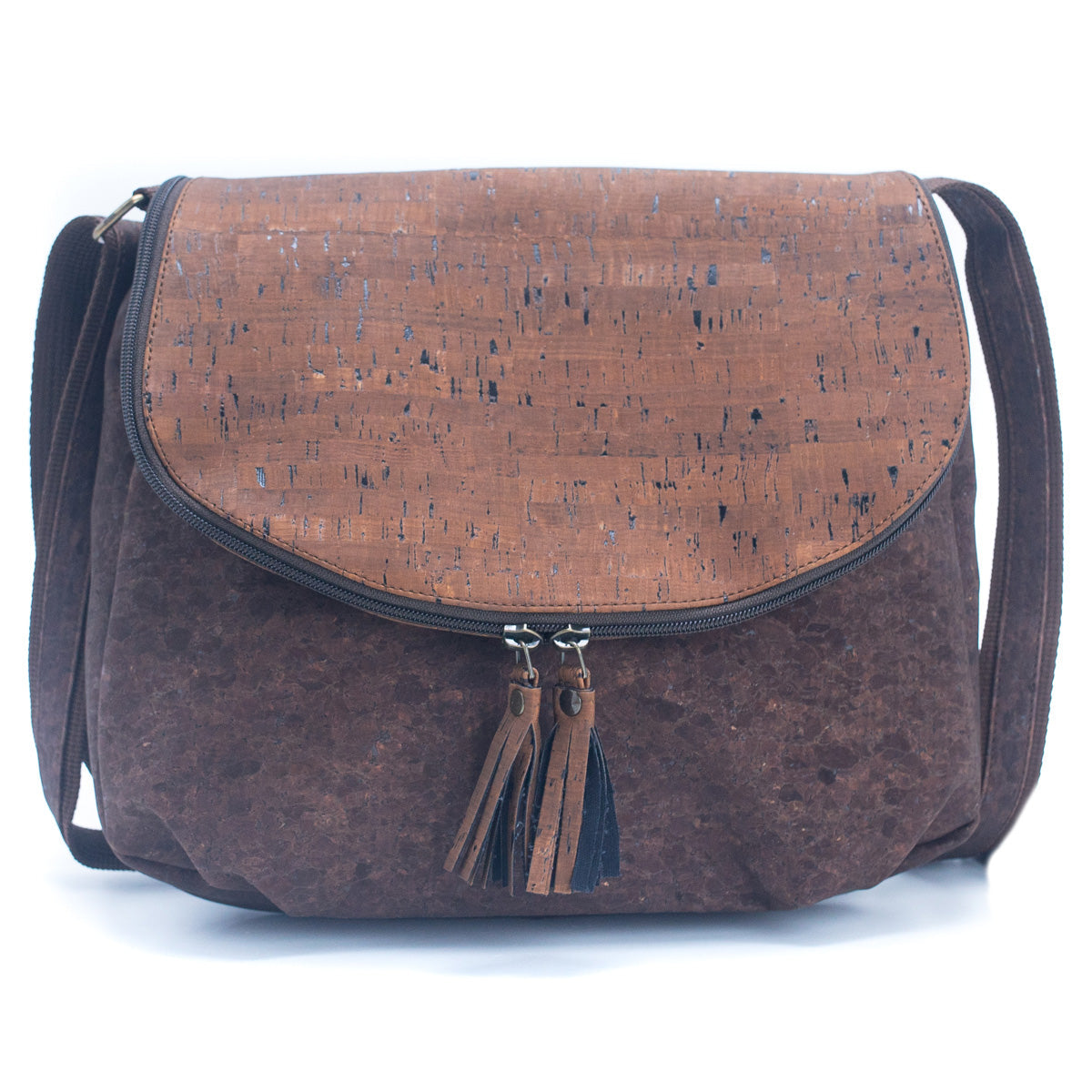 Brown with color cork color tassel crossbody lady bag