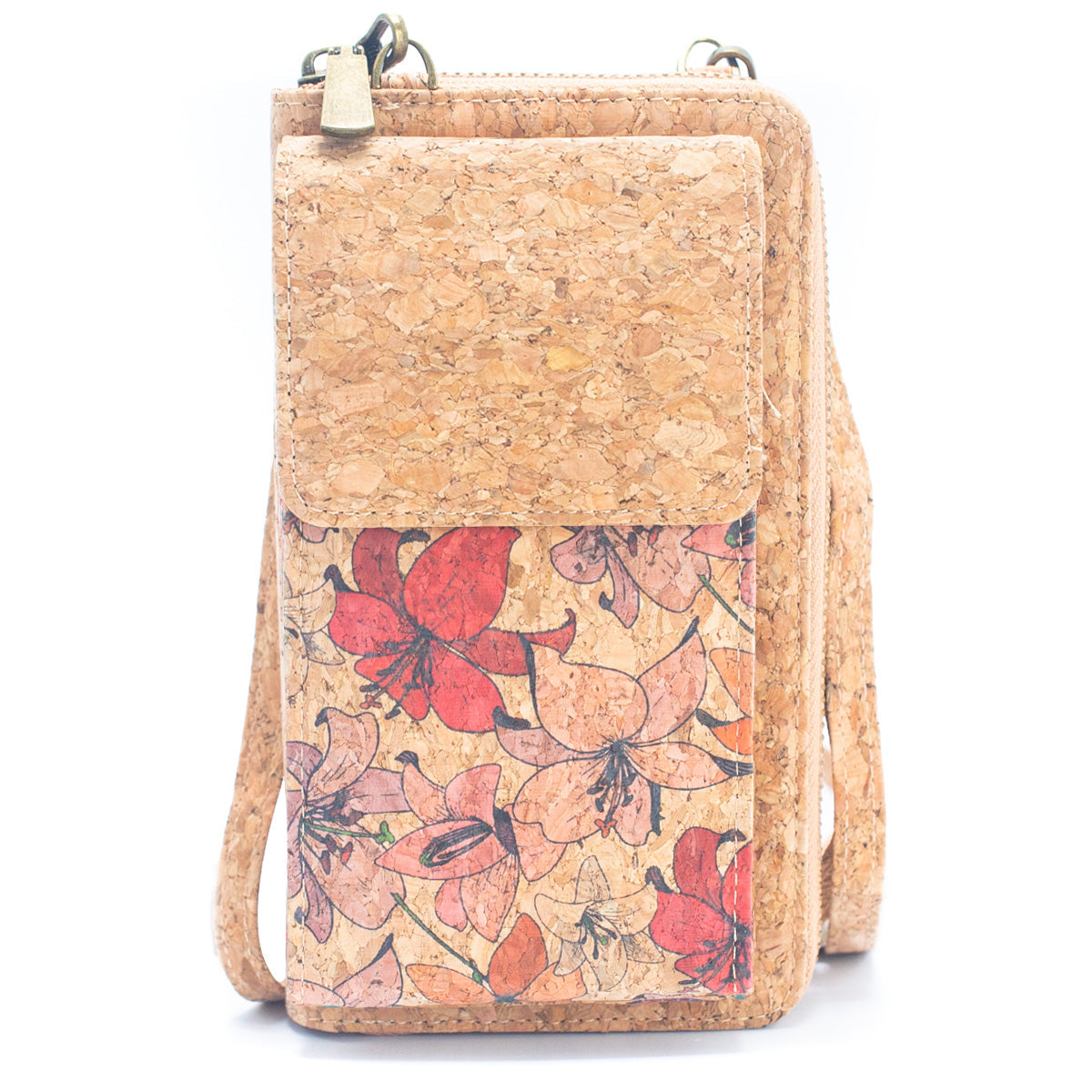 Natural Cork Crossbody Zipper Wallet with Phone Compartiment