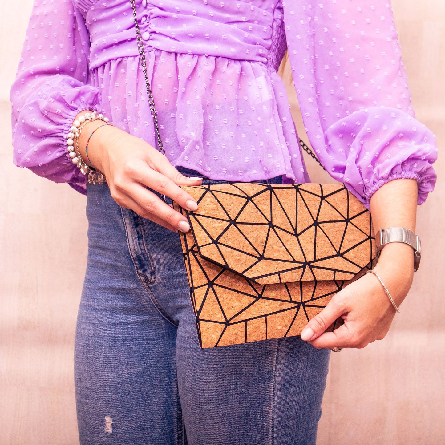 Cork Geometric Chain Crossbody cork Bag