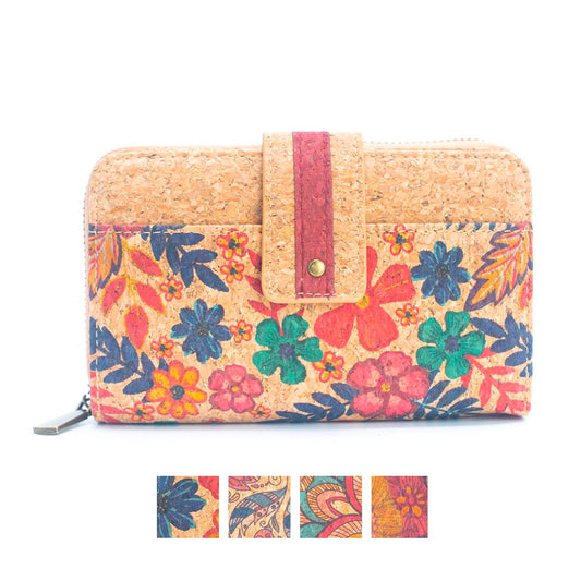 Cork Women's Rose&Plant Card Holder Printed Wallet