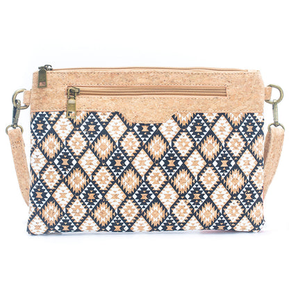 Natural Cork with Printed Design - Women's Crossbody and Clutch Bag