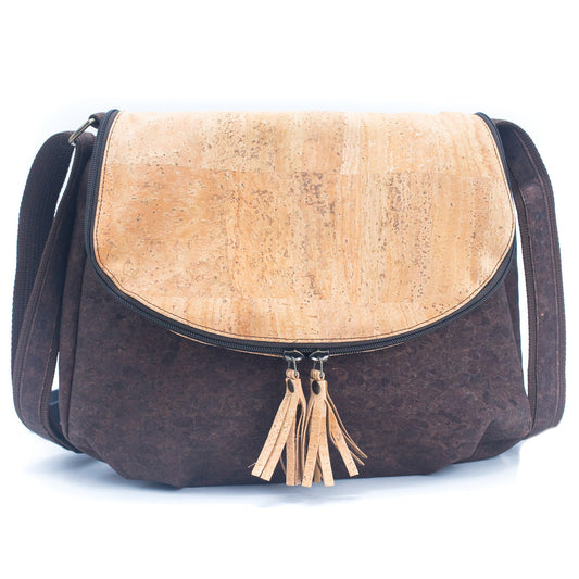 Brown with color cork color tassel crossbody lady bag