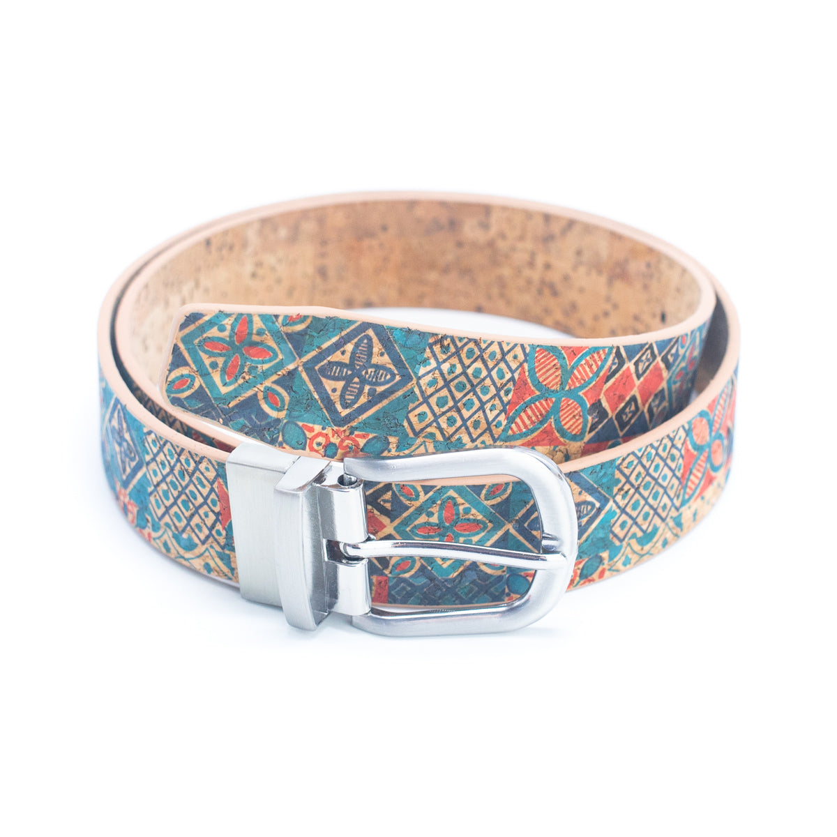 Floral Print Cork Women's Belt with Adjustable Buckle