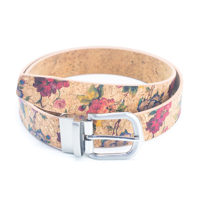 Floral Print Cork Women's Belt with Adjustable Buckle