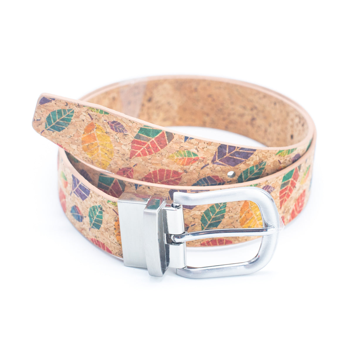 Floral Print Cork Women's Belt with Adjustable Buckle