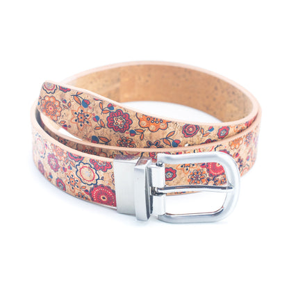 Floral Print Cork Women's Belt with Adjustable Buckle