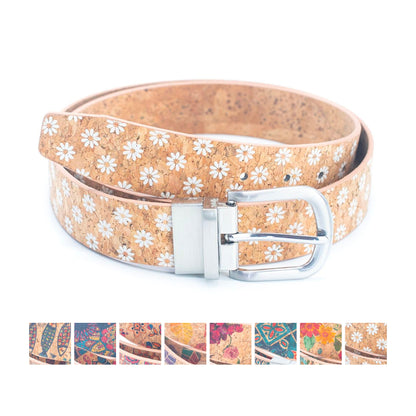 Floral Print Cork Women's Belt with Adjustable Buckle