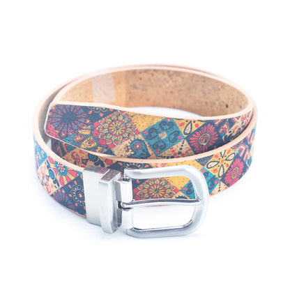 Floral Print Cork Women's Belt with Adjustable Buckle