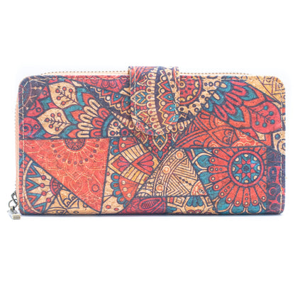 Folding wallet Mandala flower pattern- Vegan Cork Wallet