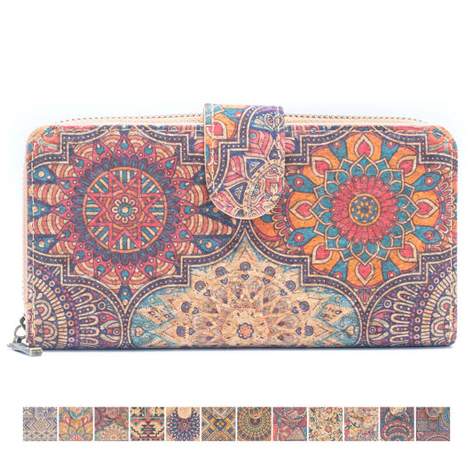 Folding wallet Mandala flower pattern- Vegan Cork Wallet