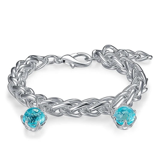 Women's bracelet, special cut CZ, sky blue color stone, elegant jewelry, length: 21.5cm