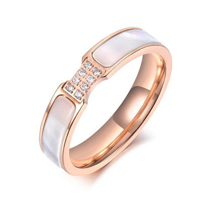 Women's cubic zirconia wedding ring, crystal rhinestone wedding band, titanium steel case, Rose gold color