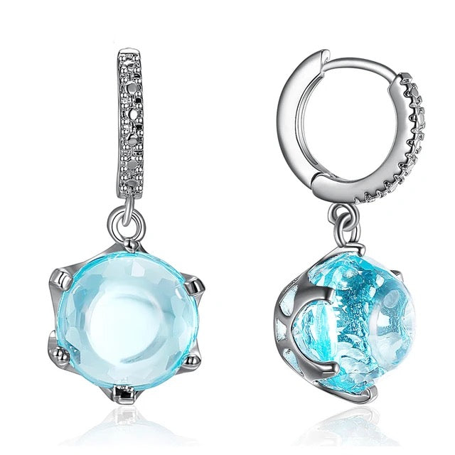 Special cut cubic zirconia earrings for women, sky blue colored stone, elegant jewelry, wholesale