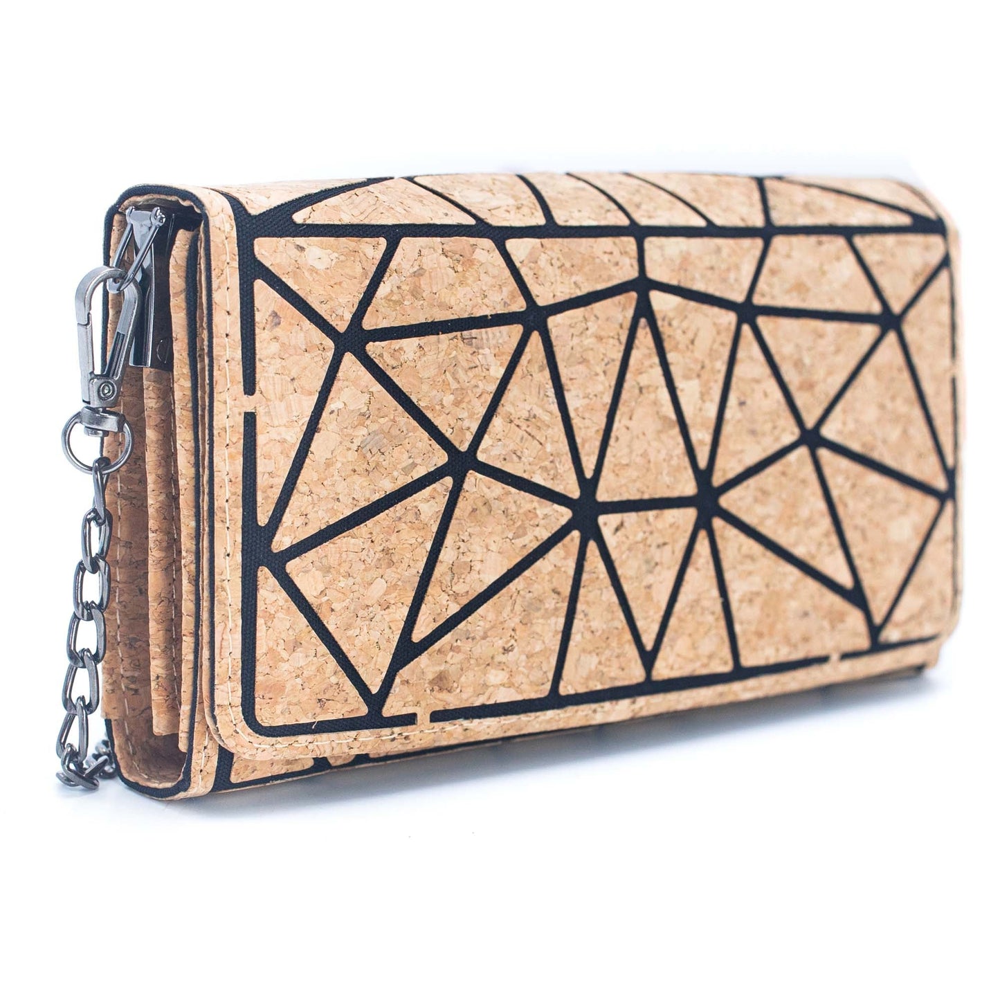 Geometric Pattern Natural Cork with Chain Ladies phone Wallet and Crossbody Bag