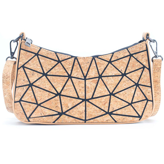 Cross line baguette Natural Cork Geometric bag