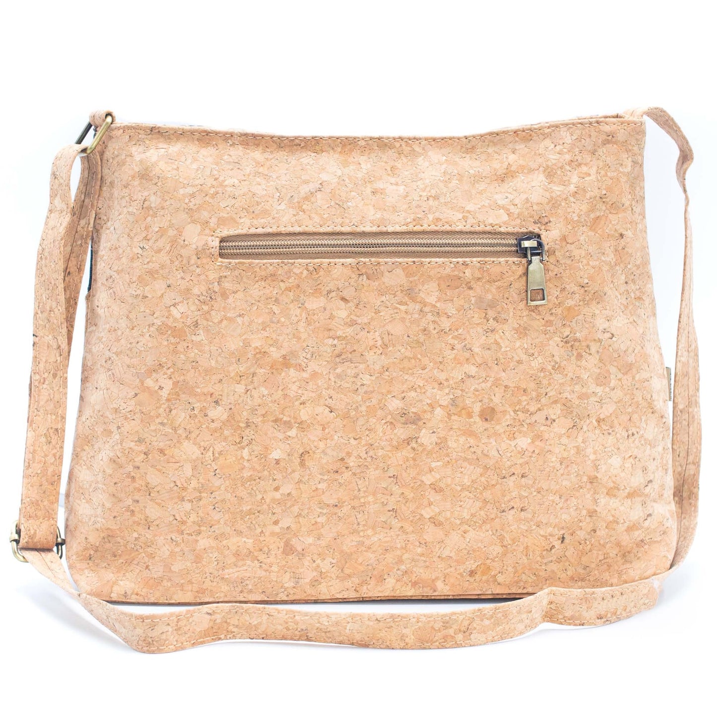 Natural Cork Shoulder Bag with Front Zipper Pocket and Mosaics Design