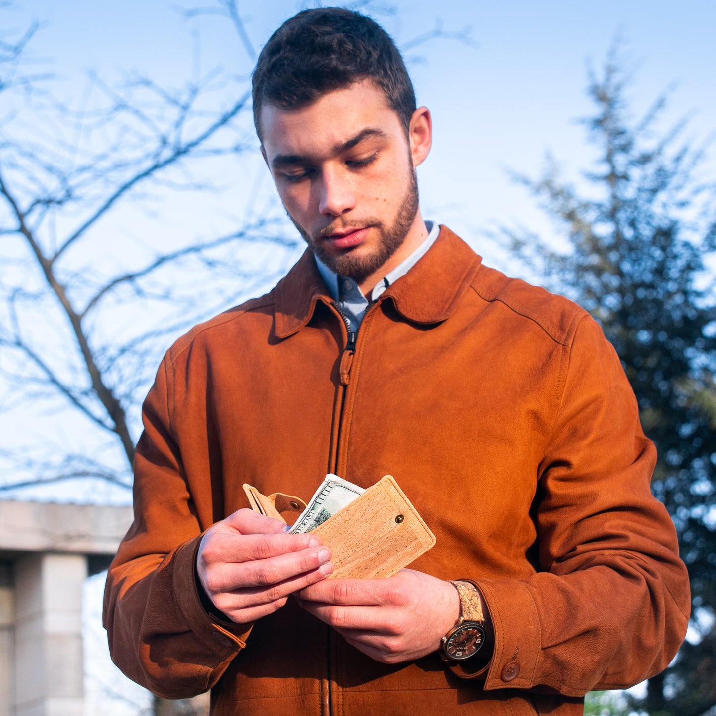 All natural original Cork Men Wallet with Snap Button