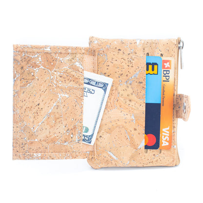 Gold and silver cork Slim snap short wallet