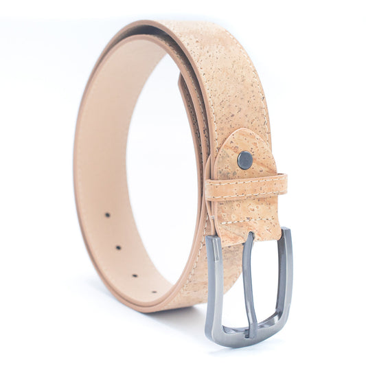 Natural Cork Men's Belt with Thick Black Metal Buckle