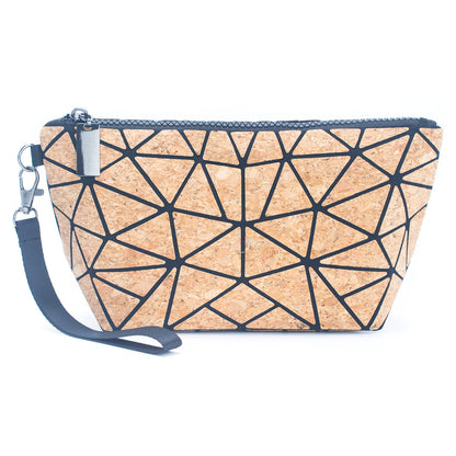 Natural Cork Geometric Pattern Organizer Pouch and Makeup Bag