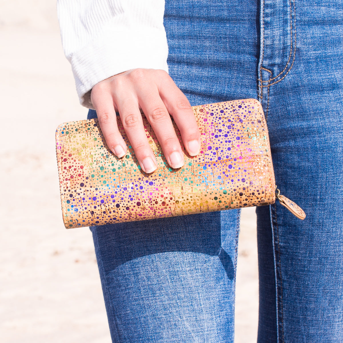 All cork Glitz Polka Vegan Zipper Wallet