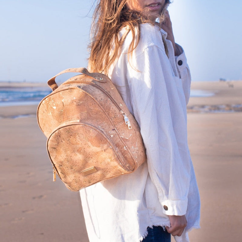 Natural cork Molten Gold Flap Daily ladies backpack