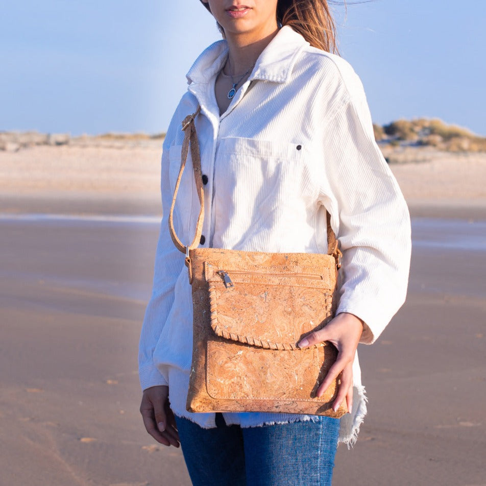 Natural Cork with Gold and Silver Accents - Women's Cork Crossbody Bag