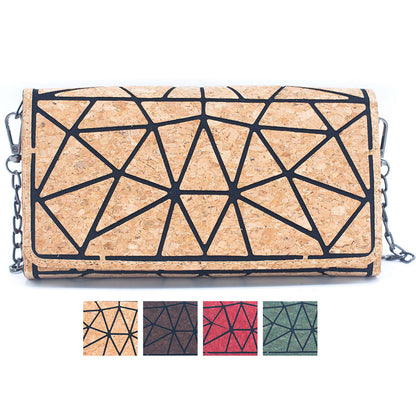 Geometric Pattern Natural Cork with Chain Ladies phone Wallet and Crossbody Bag